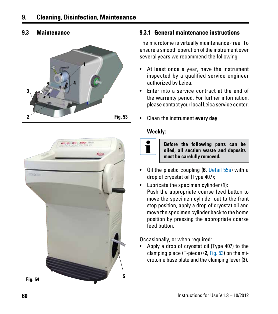 3 maintenance, 1 general maintenance instructions, Cleaning, disinfection, maintenance | Leica Biosystems CM1520 User Manual | Page 60 / 92