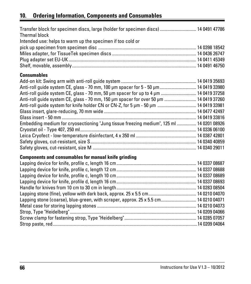 Ordering information, components and consumables | Leica Biosystems CM1520 User Manual | Page 66 / 92