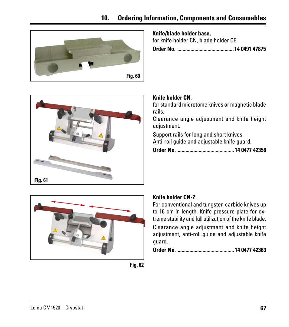 Ordering information, components and consumables | Leica Biosystems CM1520 User Manual | Page 67 / 92