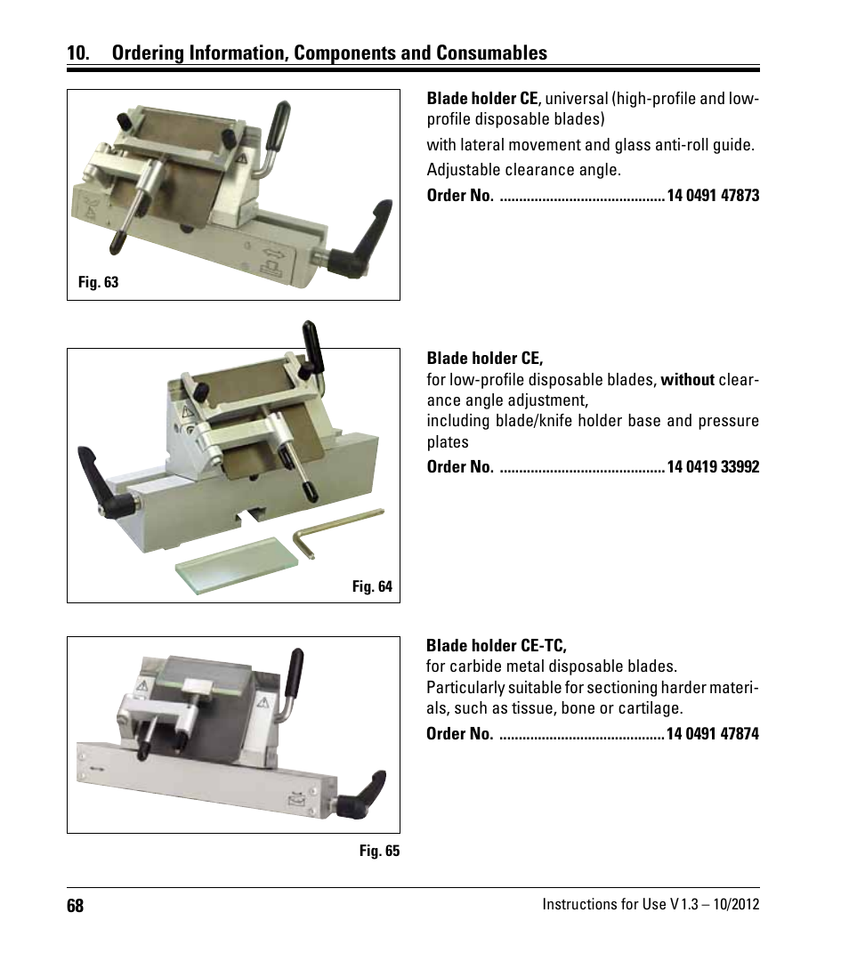 Ordering information, components and consumables | Leica Biosystems CM1520 User Manual | Page 68 / 92