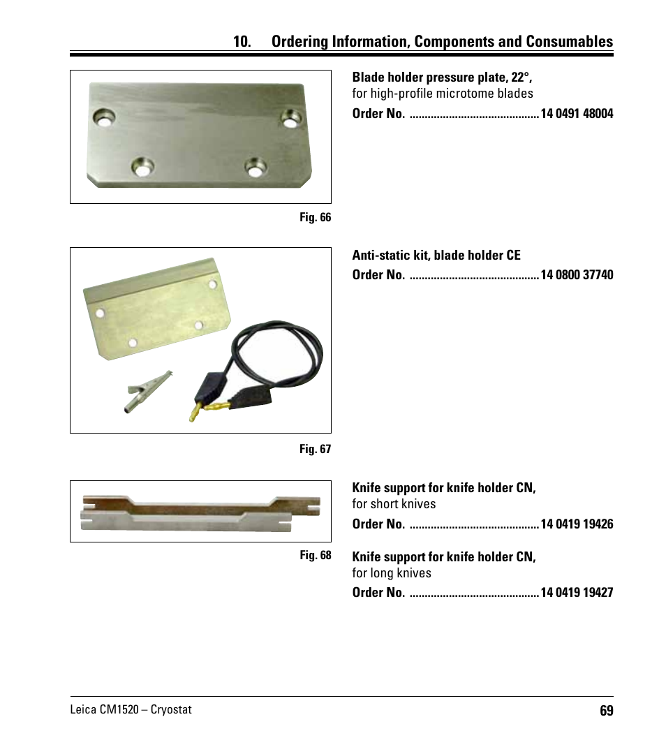 Ordering information, components and consumables | Leica Biosystems CM1520 User Manual | Page 69 / 92