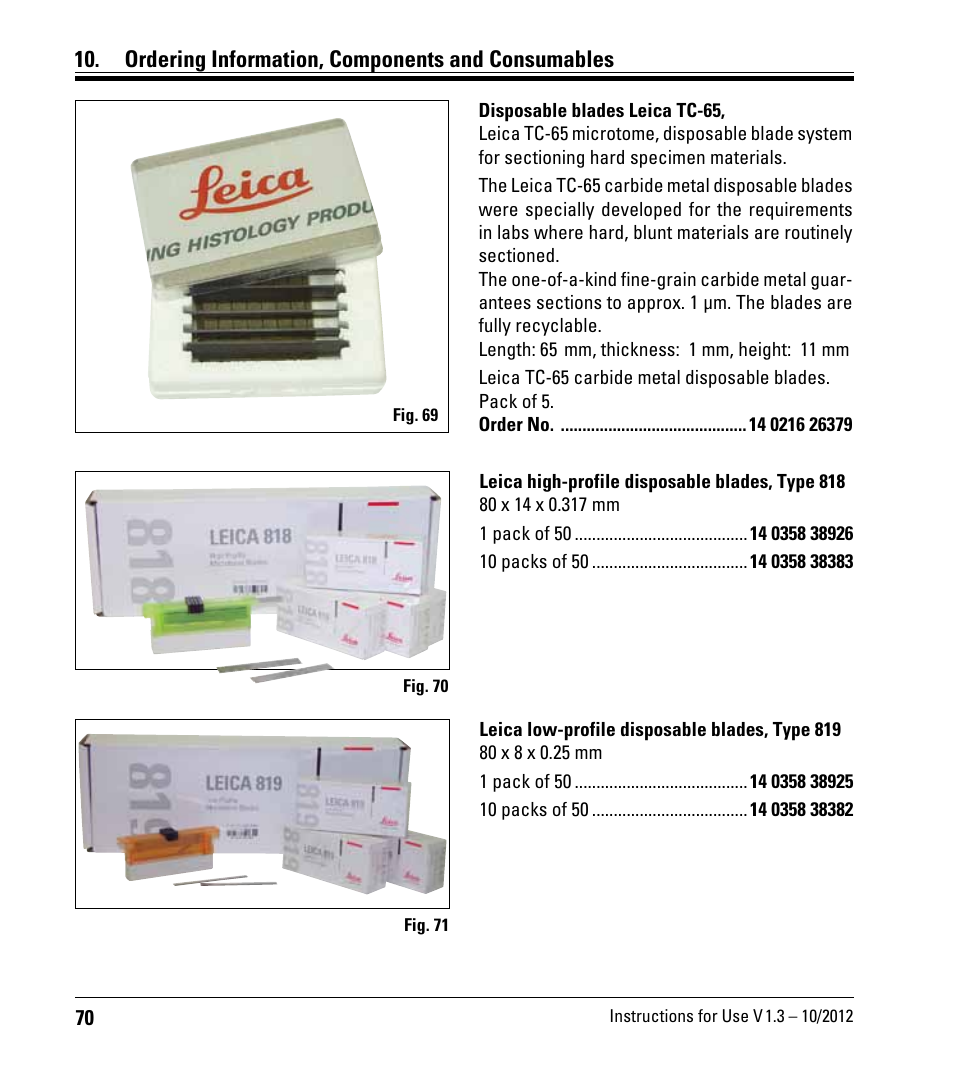 Ordering information, components and consumables | Leica Biosystems CM1520 User Manual | Page 70 / 92