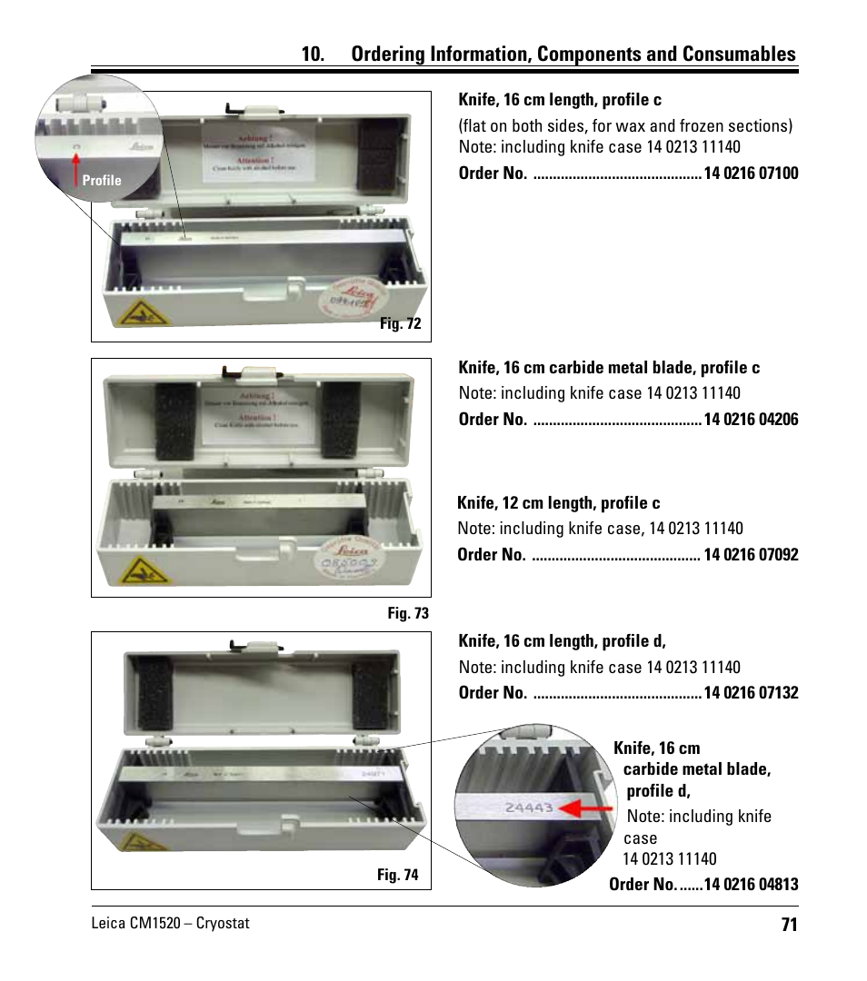 Ordering information, components and consumables | Leica Biosystems CM1520 User Manual | Page 71 / 92