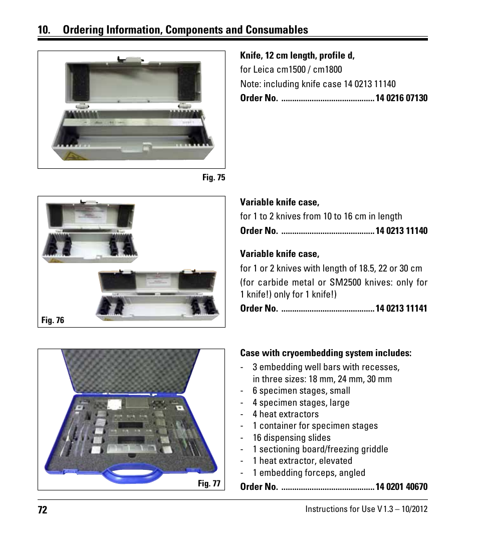 Ordering information, components and consumables | Leica Biosystems CM1520 User Manual | Page 72 / 92
