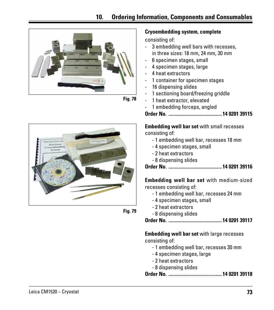 Ordering information, components and consumables | Leica Biosystems CM1520 User Manual | Page 73 / 92