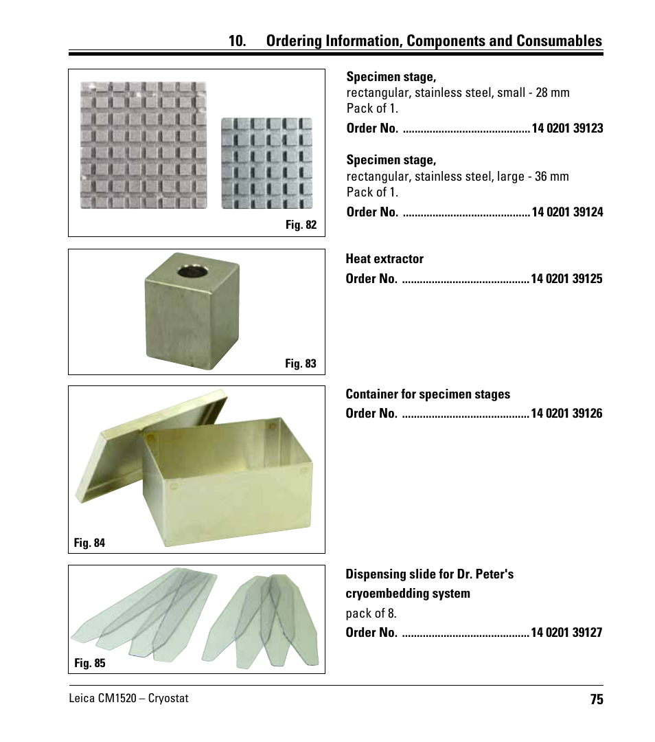 Ordering information, components and consumables | Leica Biosystems CM1520 User Manual | Page 75 / 92