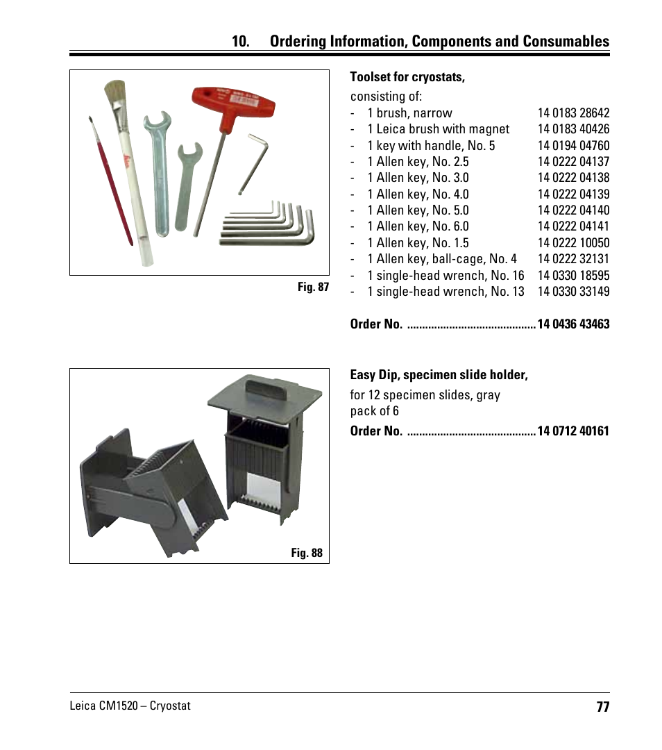 Ordering information, components and consumables | Leica Biosystems CM1520 User Manual | Page 77 / 92