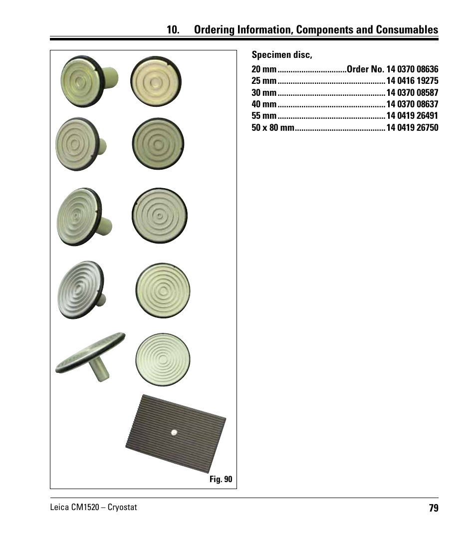 Ordering information, components and consumables | Leica Biosystems CM1520 User Manual | Page 79 / 92