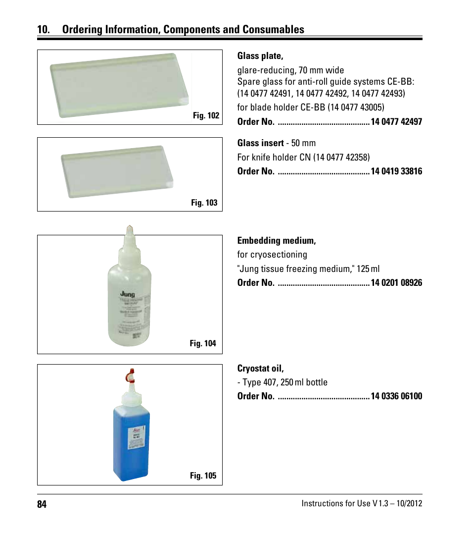 Ordering information, components and consumables | Leica Biosystems CM1520 User Manual | Page 84 / 92