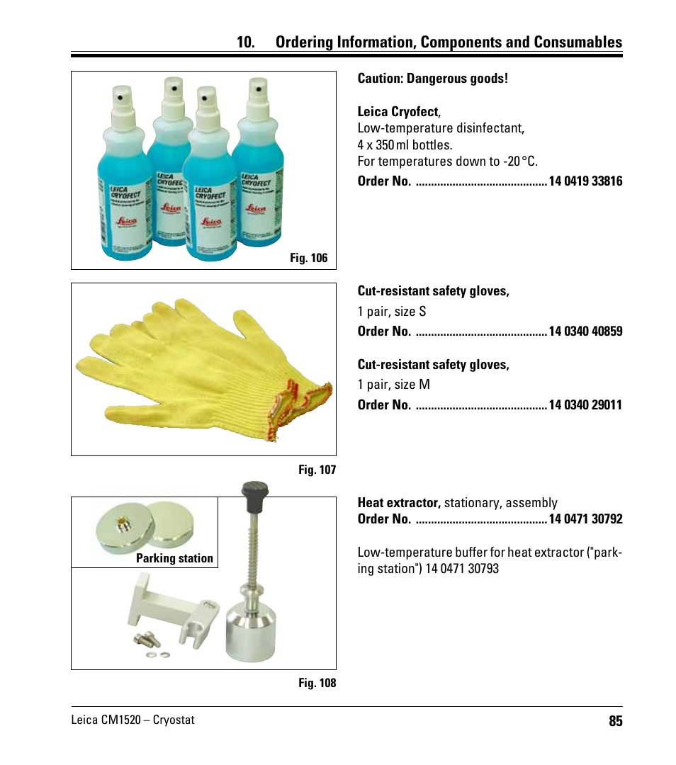 Ordering information, components and consumables | Leica Biosystems CM1520 User Manual | Page 85 / 92