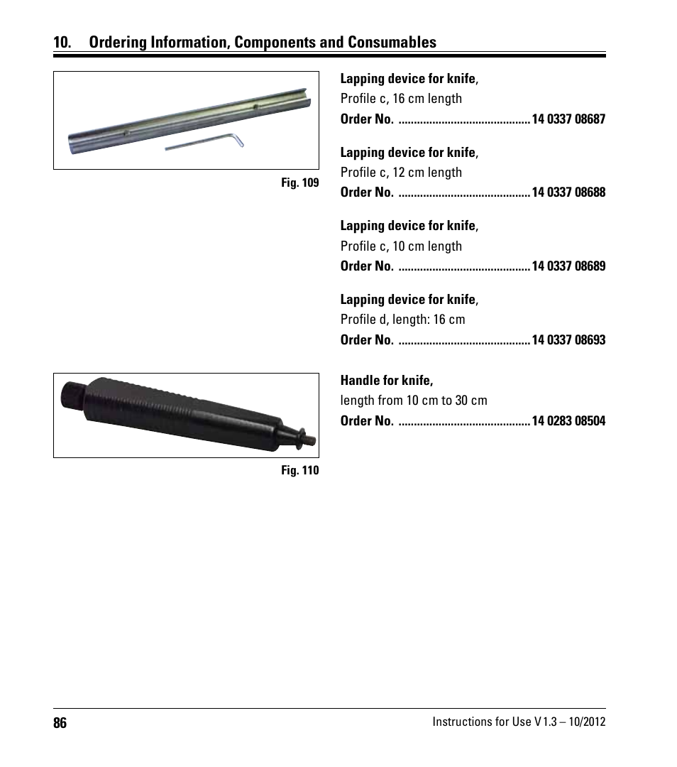 Ordering information, components and consumables | Leica Biosystems CM1520 User Manual | Page 86 / 92