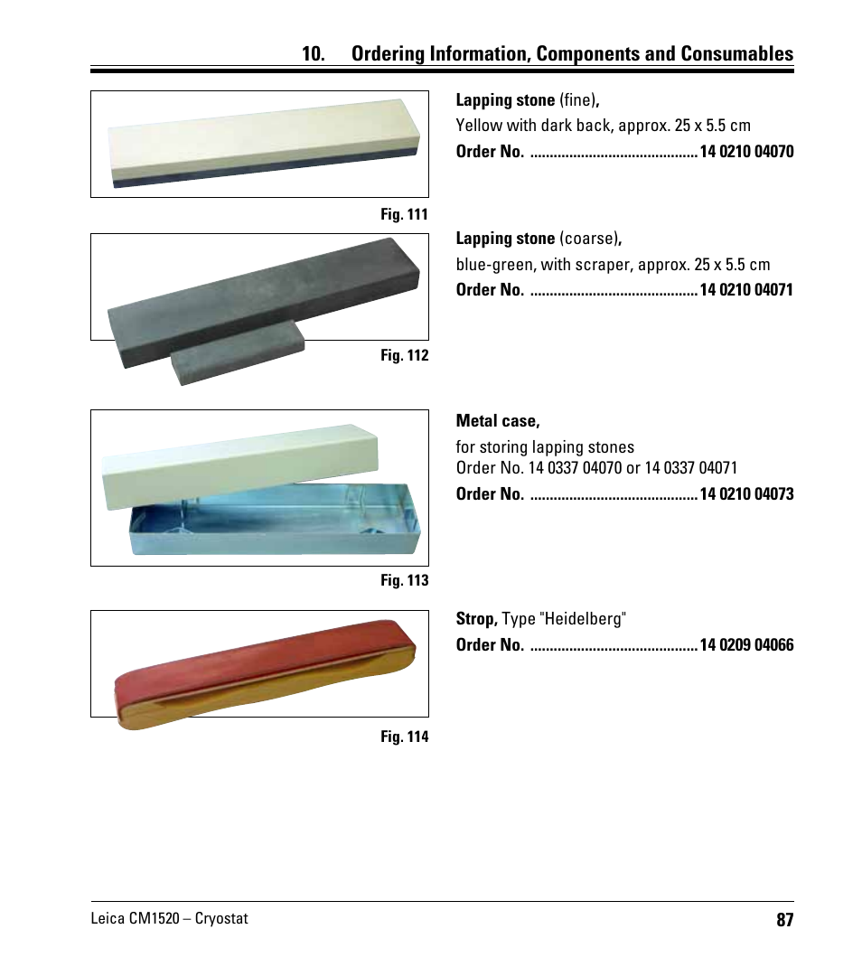 Ordering information, components and consumables | Leica Biosystems CM1520 User Manual | Page 87 / 92