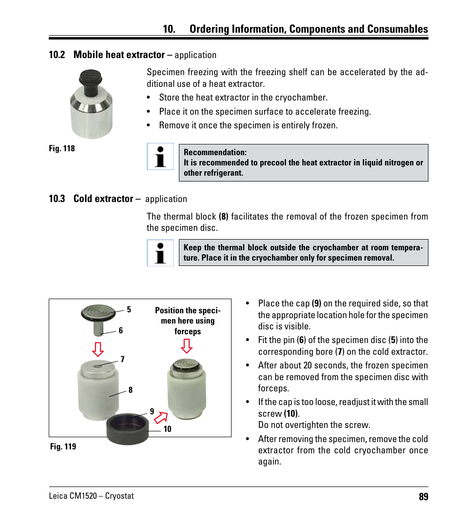 2 mobile heat extractor – application, 3 cold extractor – application, 2 mobile heat extractor | Application, 3 cold extractor | Leica Biosystems CM1520 User Manual | Page 89 / 92