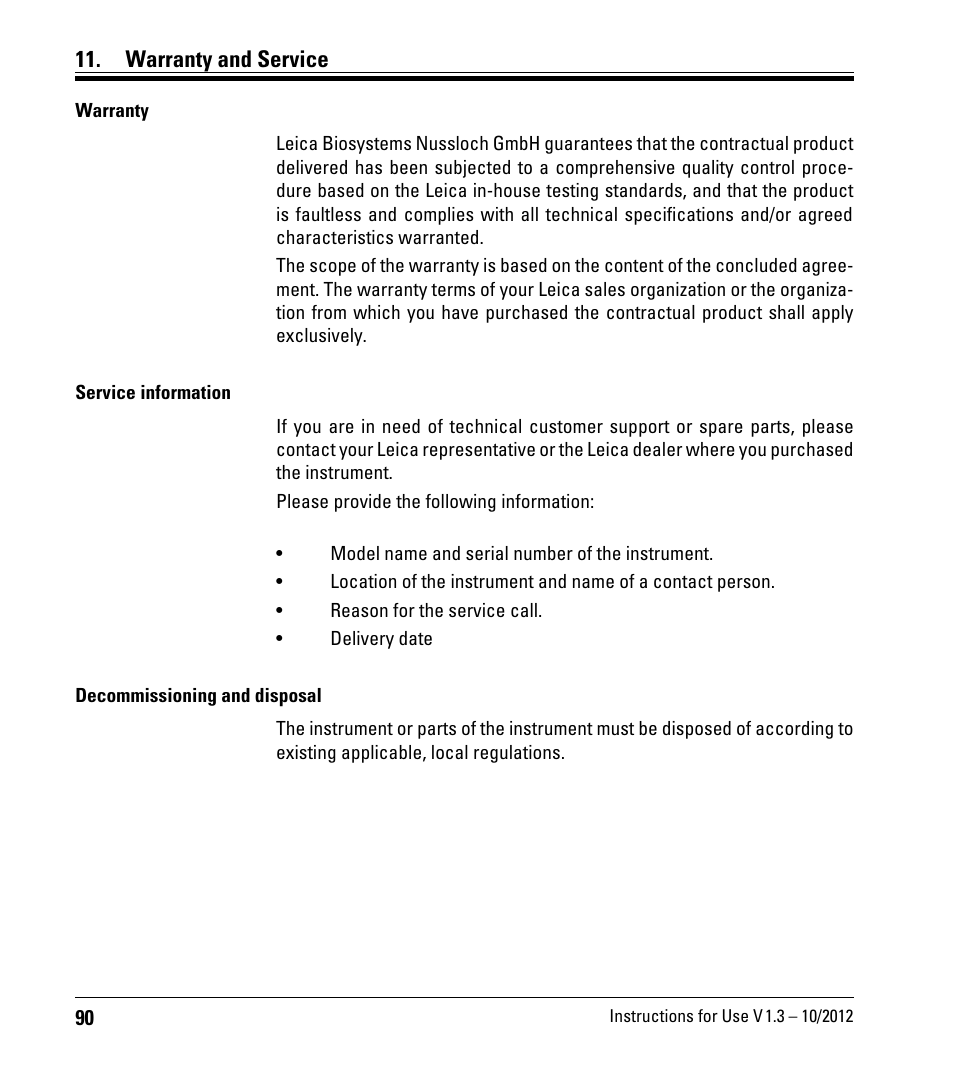 Warranty and service | Leica Biosystems CM1520 User Manual | Page 90 / 92