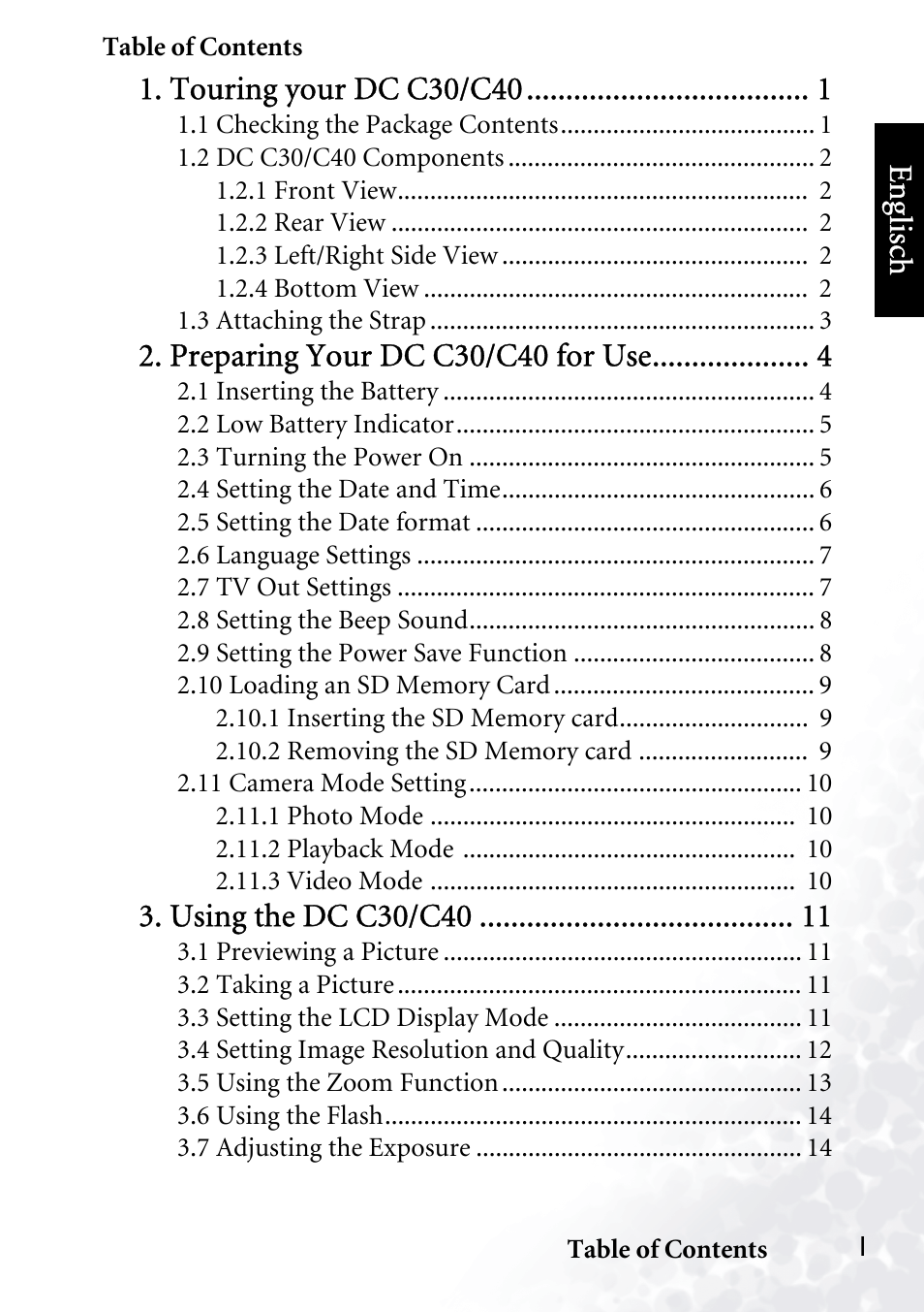Touring your dc c30/c40, Preparing your dc c30/c40 for use, Using the dc c30/c40 | Eng lisc h | BenQ DC C40 User Manual | Page 3 / 37