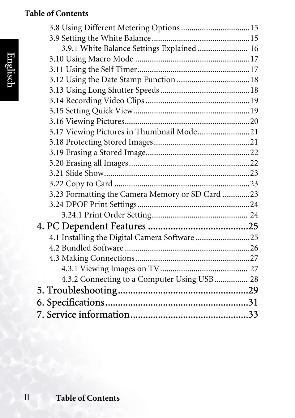 Pc dependent features | BenQ DC C40 User Manual | Page 4 / 37