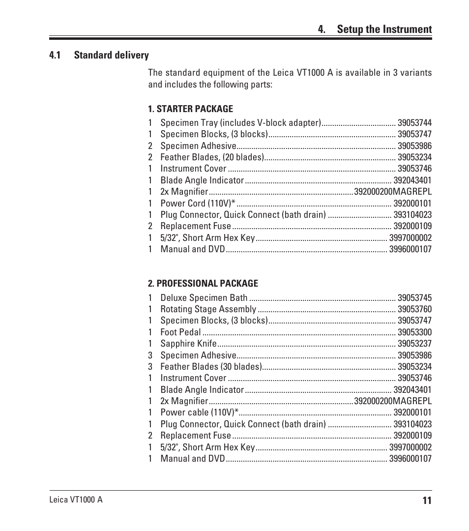 Setup the instrument | Leica Biosystems VT1000 A User Manual | Page 11 / 49