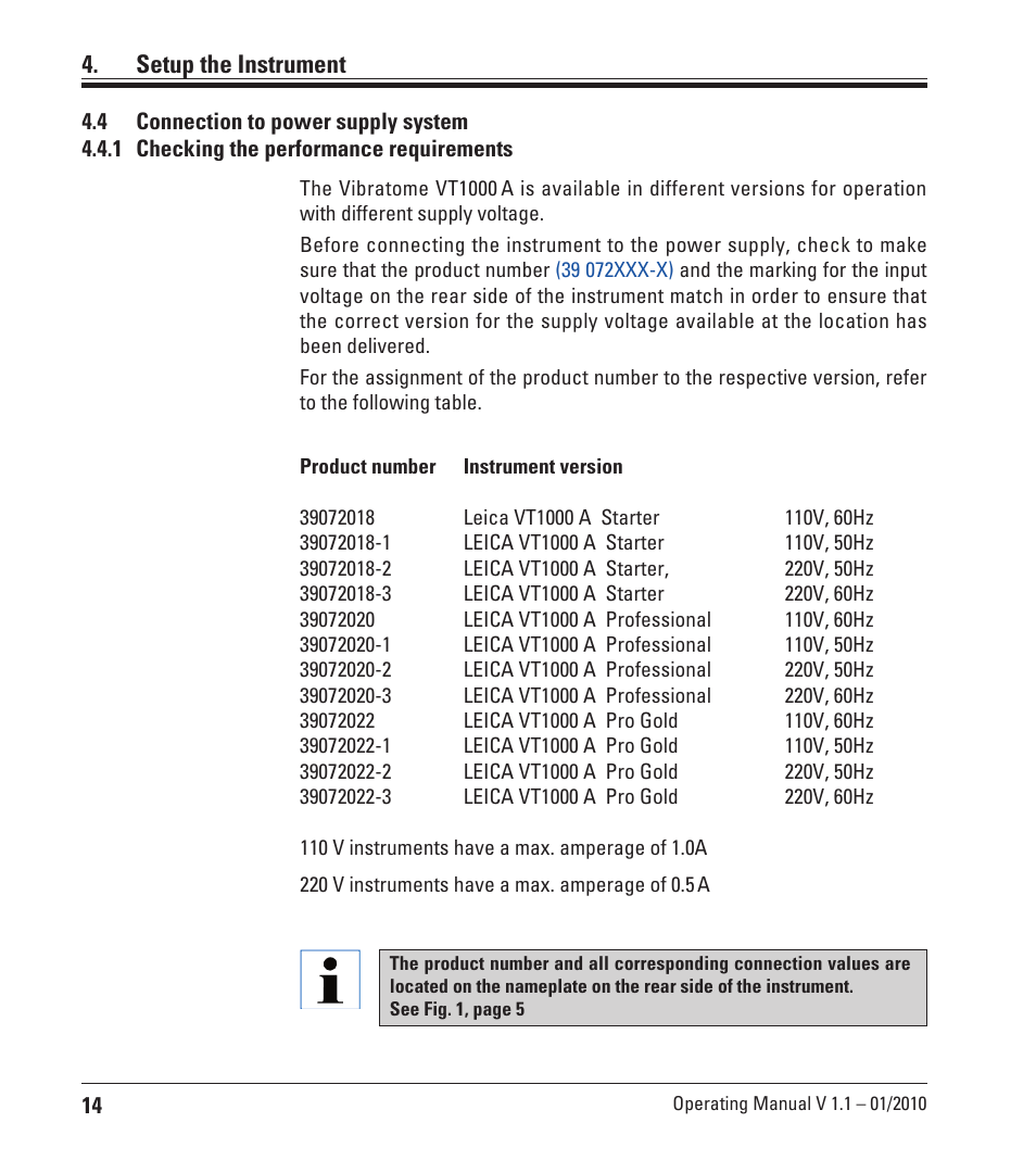 Setup the instrument | Leica Biosystems VT1000 A User Manual | Page 14 / 49