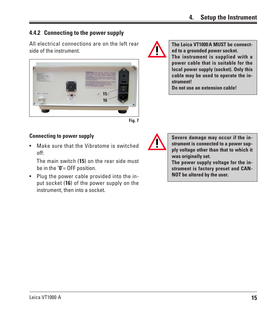 Setup the instrument | Leica Biosystems VT1000 A User Manual | Page 15 / 49