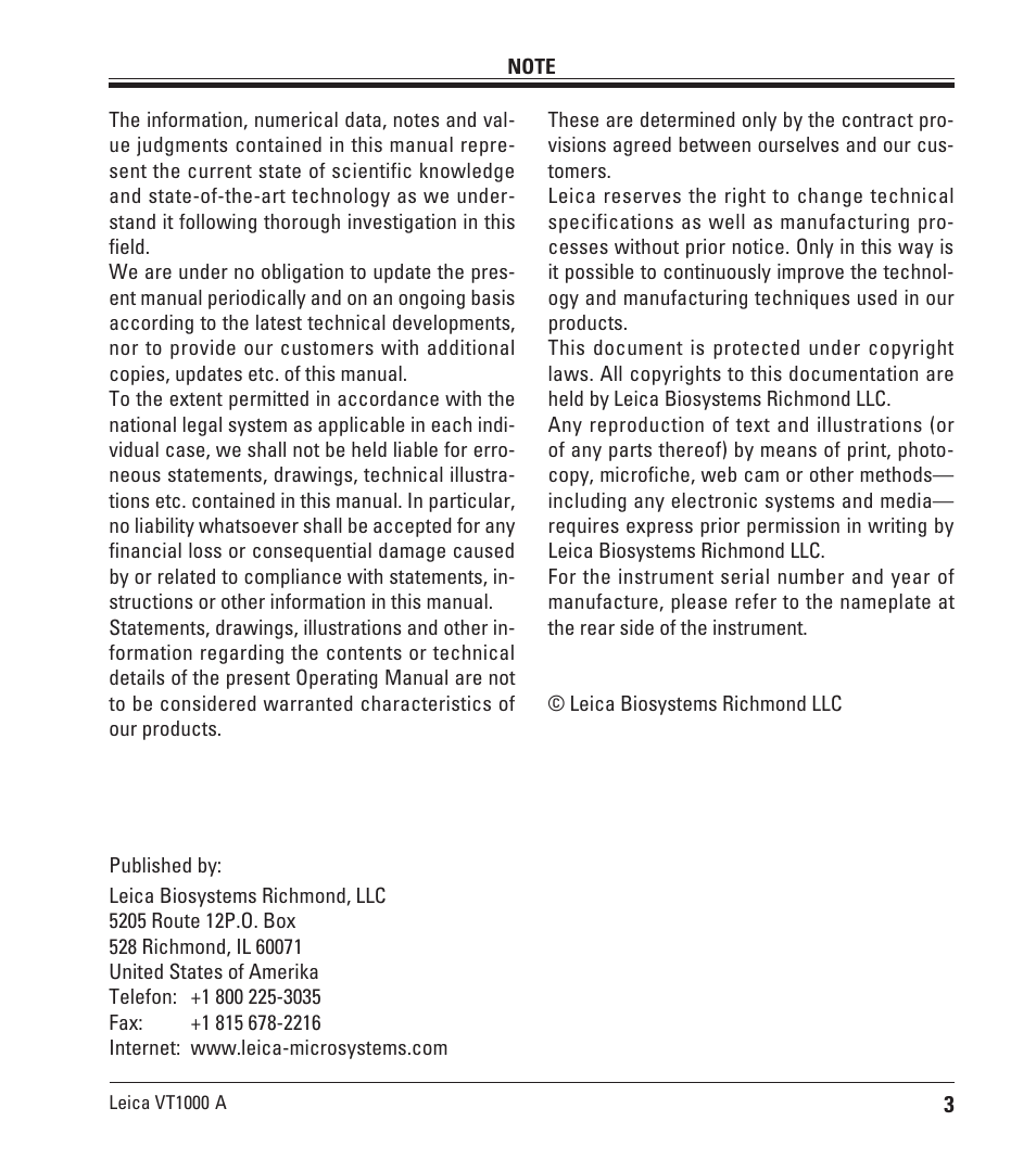 Leica Biosystems VT1000 A User Manual | Page 3 / 49