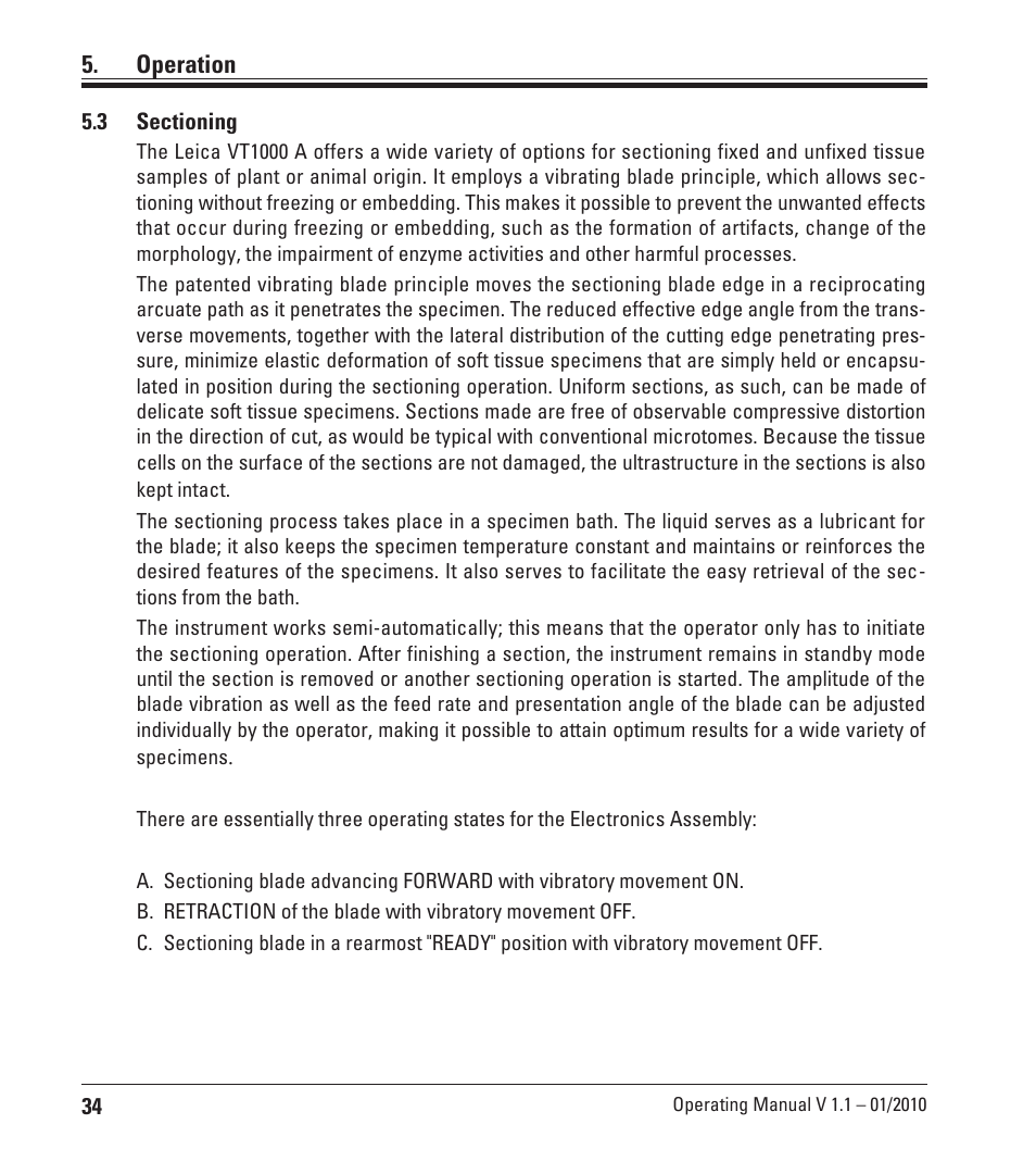 Operation | Leica Biosystems VT1000 A User Manual | Page 34 / 49
