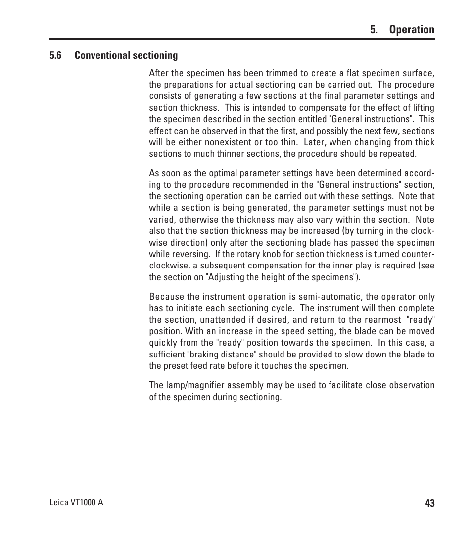 Operation | Leica Biosystems VT1000 A User Manual | Page 43 / 49