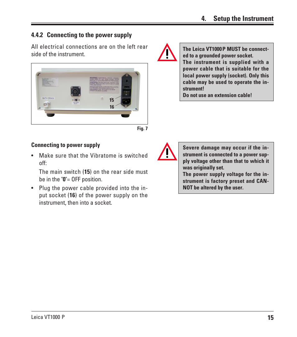 Setup the instrument | Leica Biosystems VT1000 P User Manual | Page 15 / 48