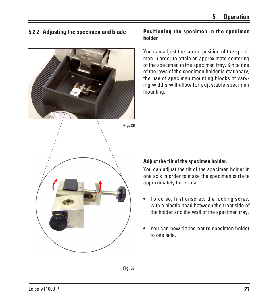 Operation | Leica Biosystems VT1000 P User Manual | Page 27 / 48
