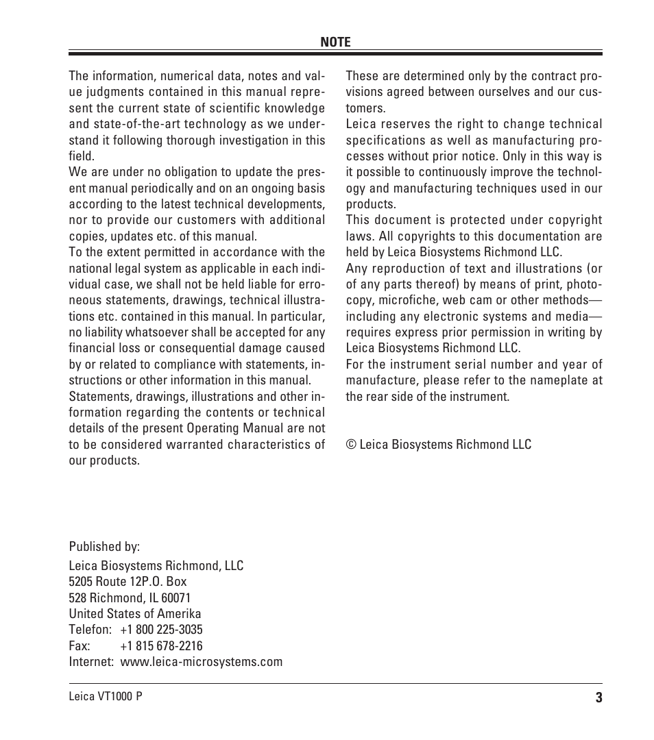 Leica Biosystems VT1000 P User Manual | Page 3 / 48