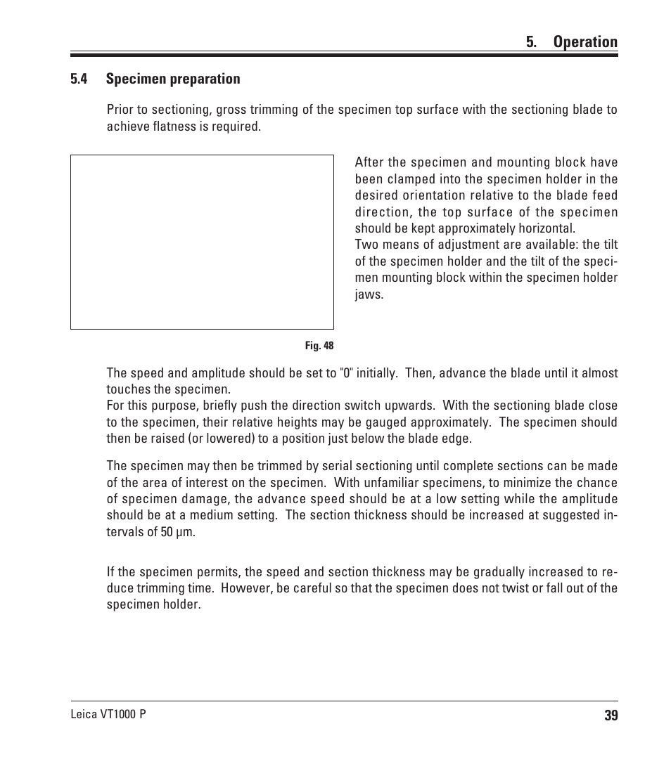 Operation | Leica Biosystems VT1000 P User Manual | Page 39 / 48