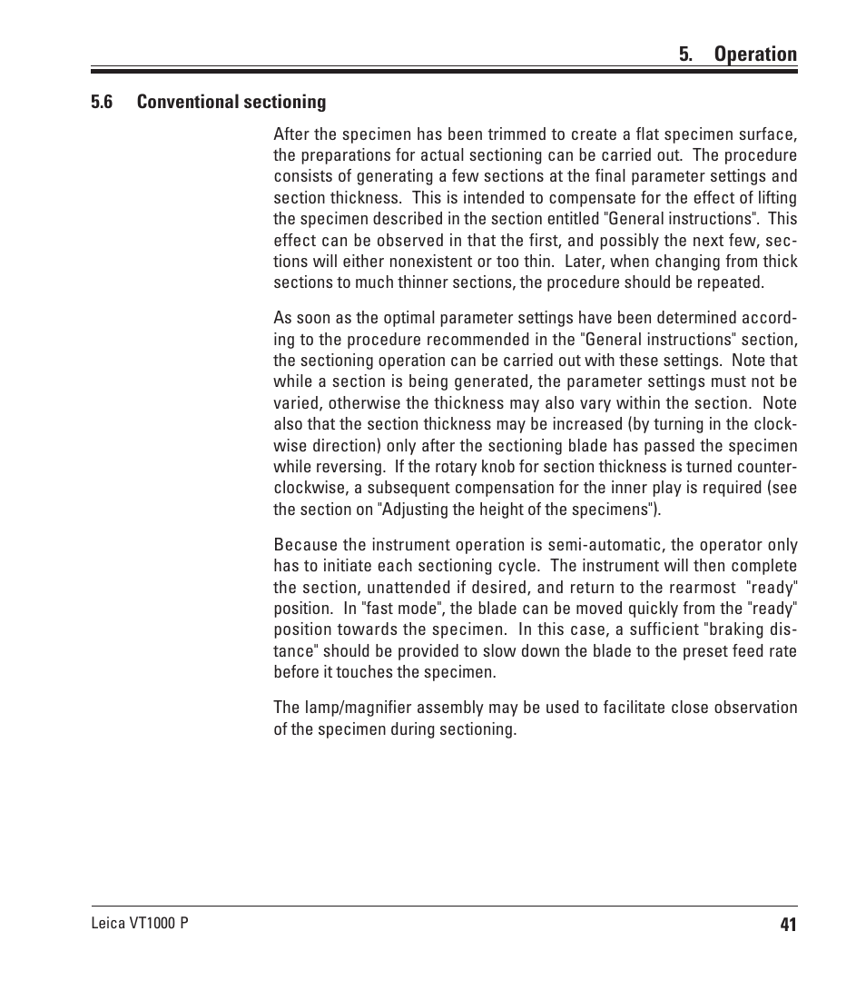 Operation | Leica Biosystems VT1000 P User Manual | Page 41 / 48