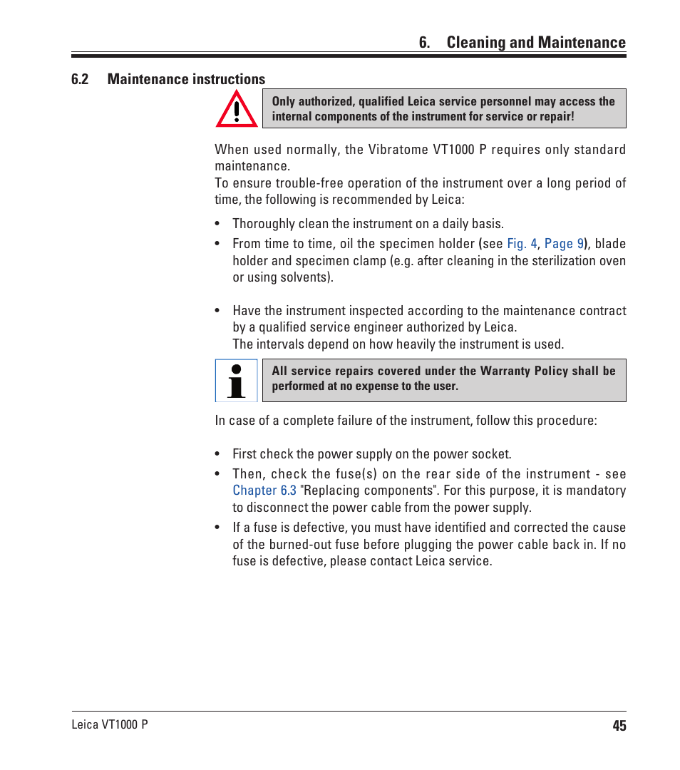 Cleaning and maintenance | Leica Biosystems VT1000 P User Manual | Page 45 / 48