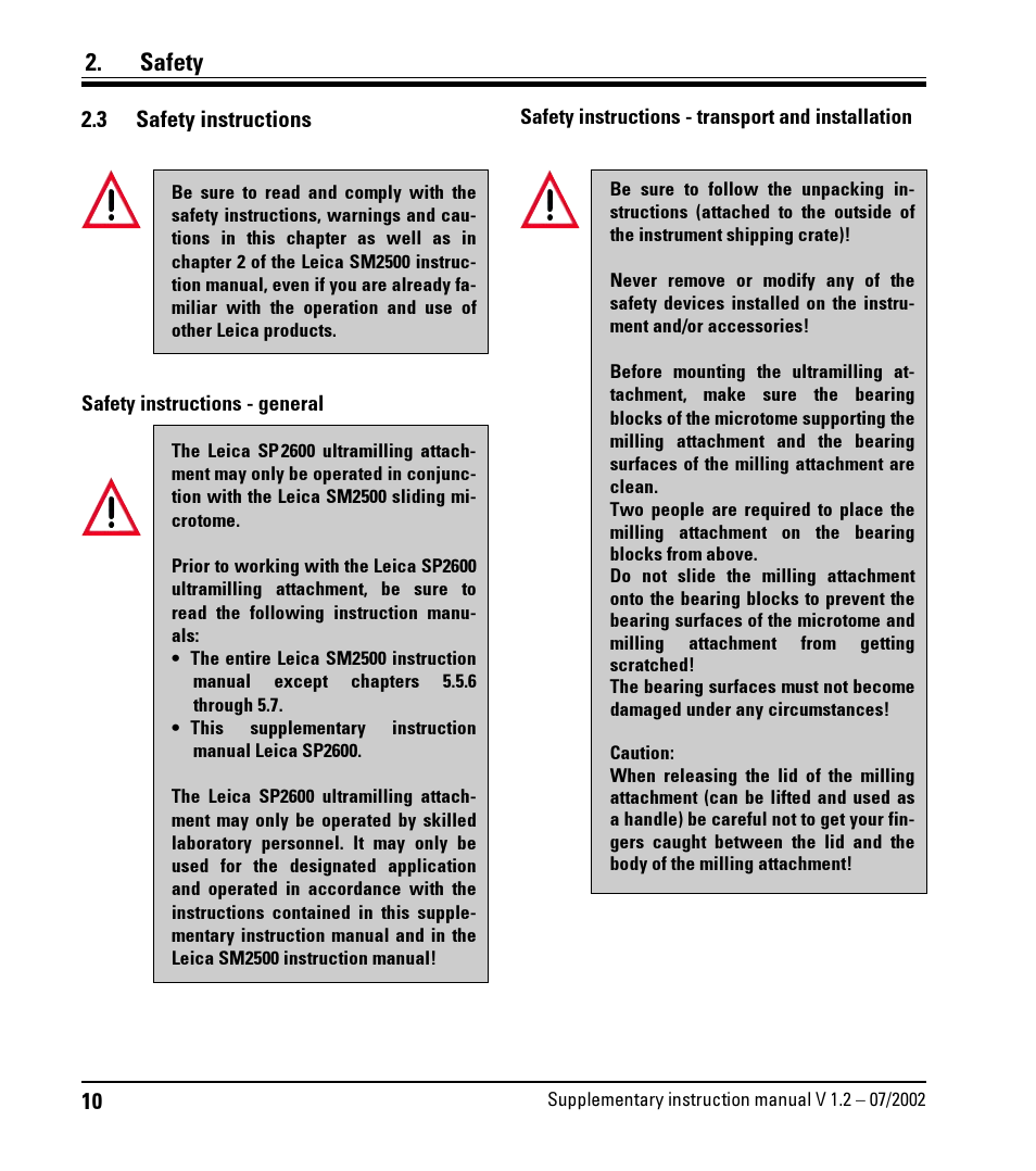 3 safety instructions, Safety instructions, Safety | Leica Biosystems SP2600 User Manual | Page 10 / 51