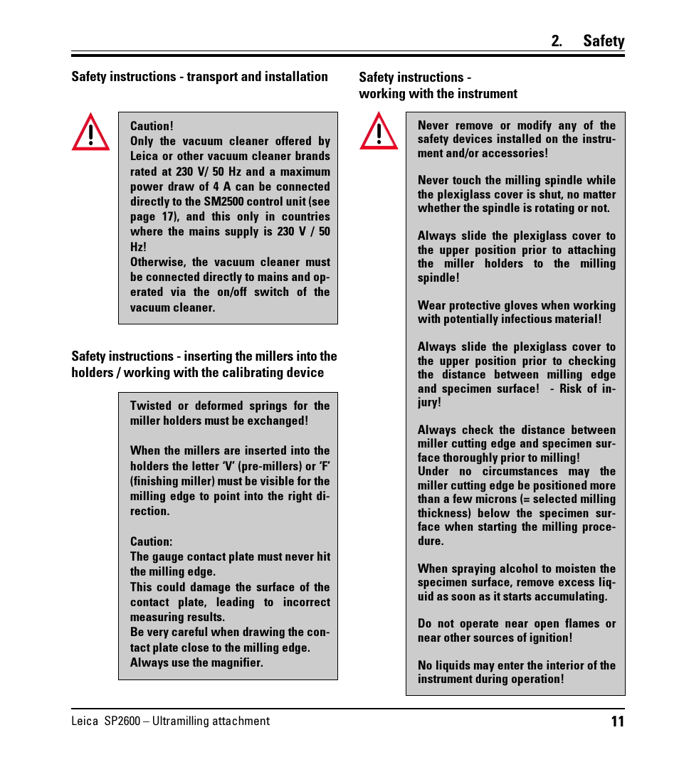 Safety | Leica Biosystems SP2600 User Manual | Page 11 / 51