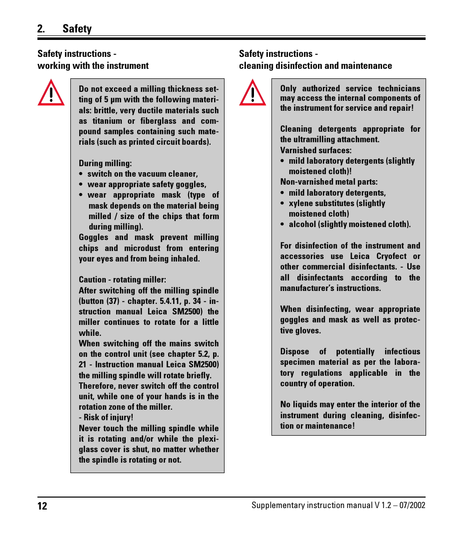 Safety | Leica Biosystems SP2600 User Manual | Page 12 / 51