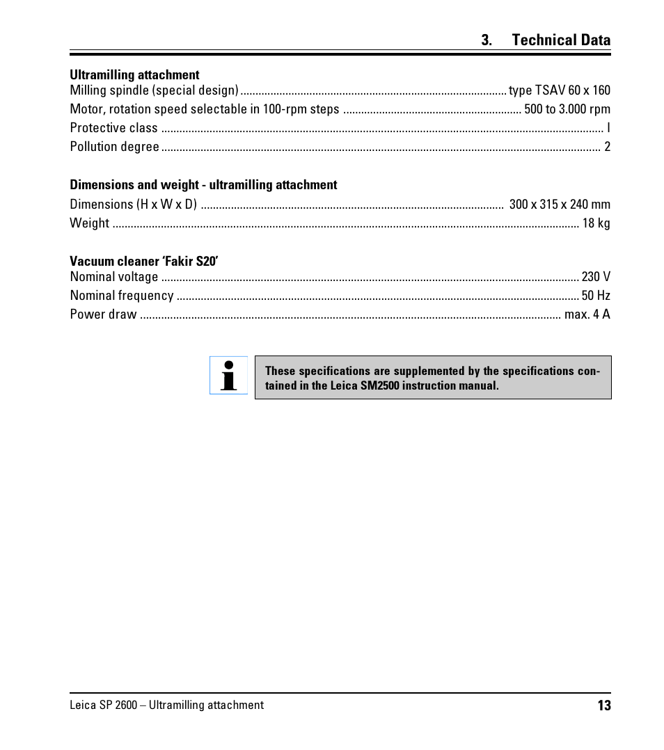 Technical data | Leica Biosystems SP2600 User Manual | Page 13 / 51