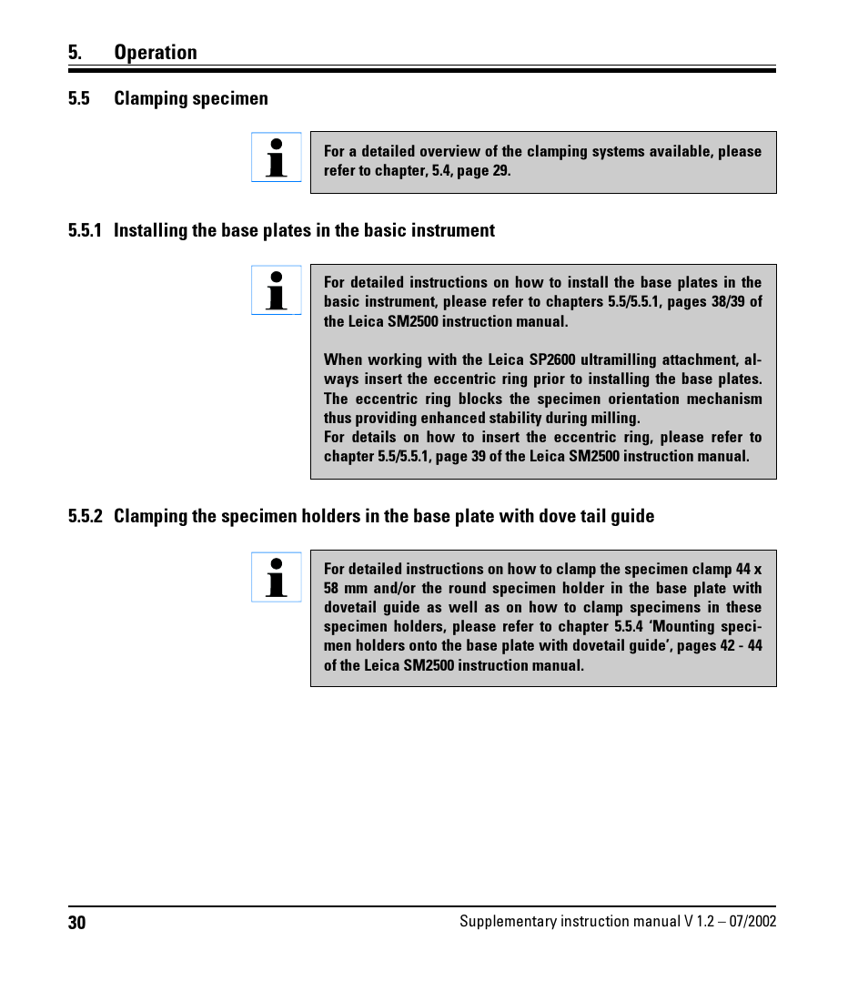 5 clamping specimen, Clamping specimen, Operation | Leica Biosystems SP2600 User Manual | Page 30 / 51