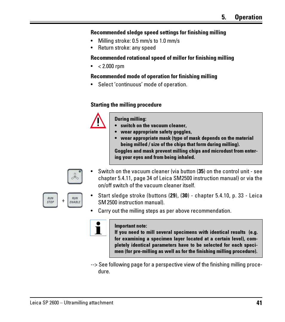 Operation | Leica Biosystems SP2600 User Manual | Page 41 / 51