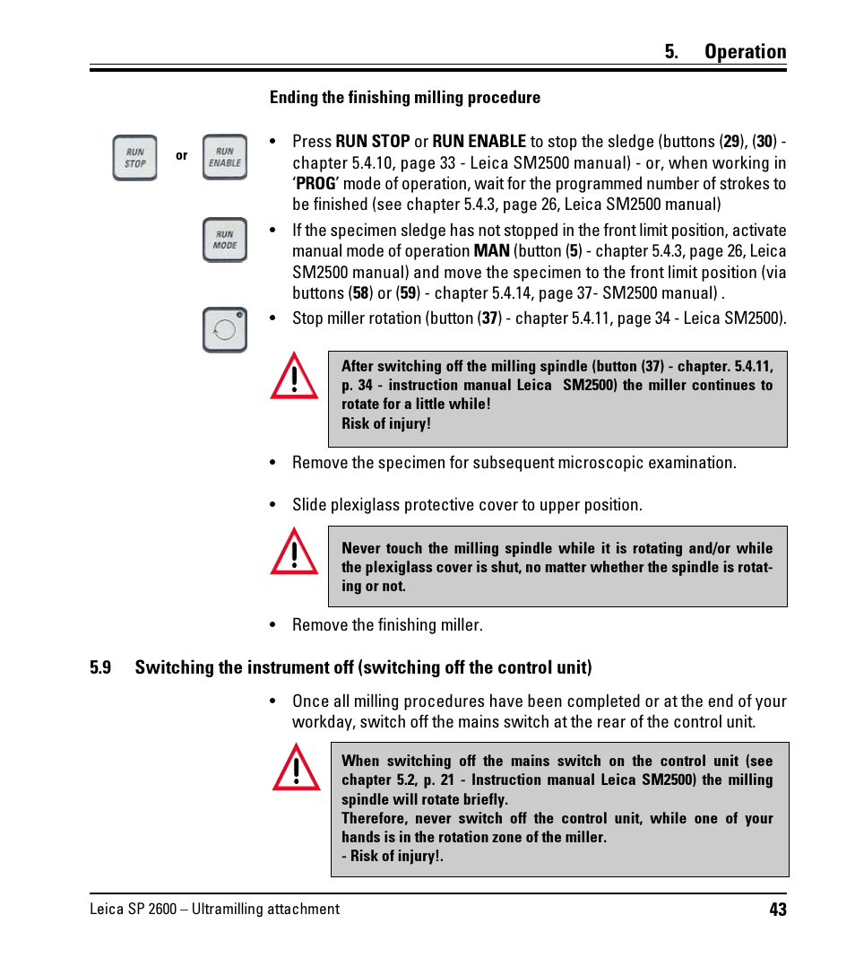 Operation | Leica Biosystems SP2600 User Manual | Page 43 / 51