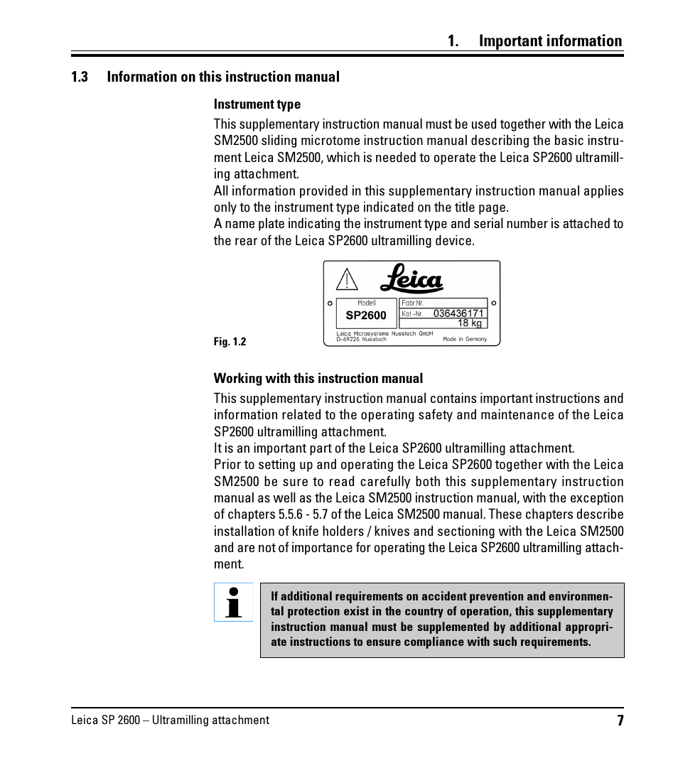 3 information on this instruction manual, Information on this instruction manual, Important information | Leica Biosystems SP2600 User Manual | Page 7 / 51