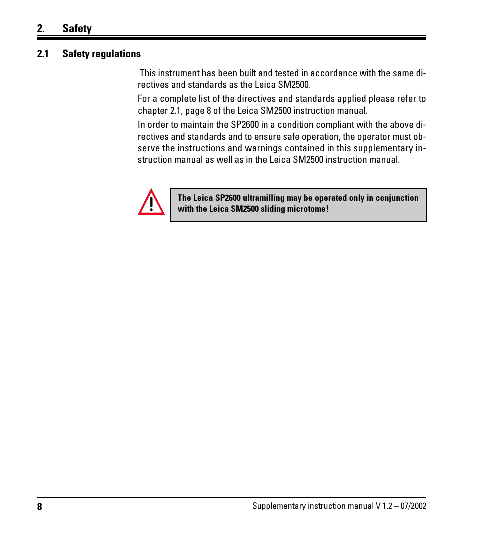 Safety, 1 safety regulations, Safety regulations | Leica Biosystems SP2600 User Manual | Page 8 / 51