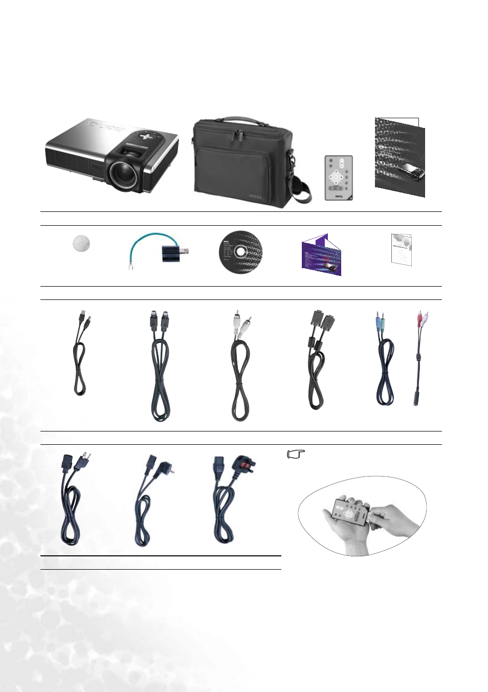 Shipping contents | BenQ PB2240 User Manual | Page 10 / 46