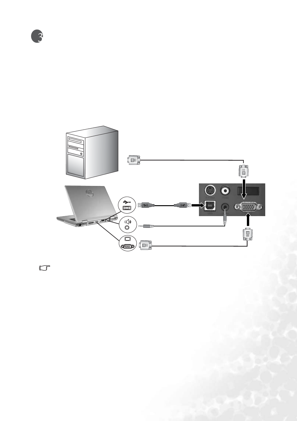 Connection, Connecting to a laptop or desktop computer | BenQ PB2240 User Manual | Page 15 / 46