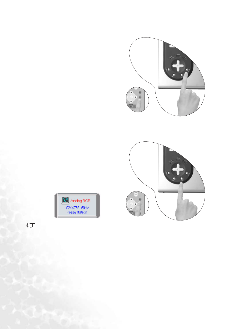 Source selection, Auto adjustment, Source selection auto adjustment | For i, Age 20 for | BenQ PB2240 User Manual | Page 24 / 46