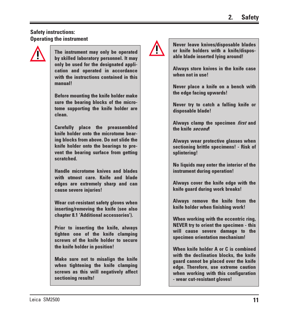 Safety | Leica Biosystems SM2500 User Manual | Page 11 / 76