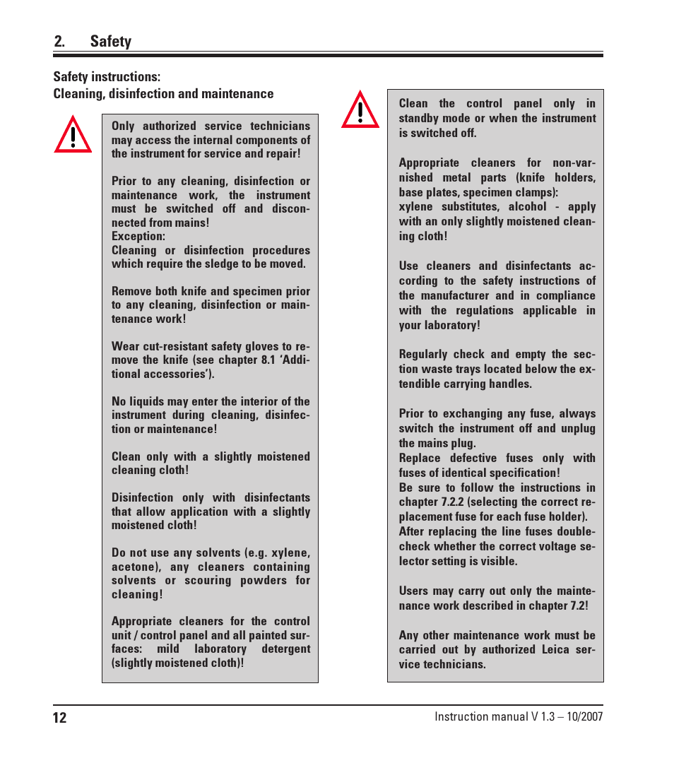 Safety | Leica Biosystems SM2500 User Manual | Page 12 / 76