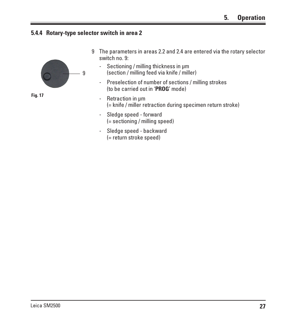 4 rotary-type selector switch in area 2, Rotary-type selector switch in area 2, Operation | Leica Biosystems SM2500 User Manual | Page 27 / 76