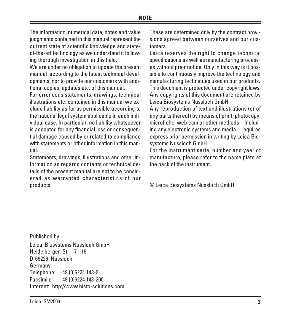 Leica Biosystems SM2500 User Manual | Page 3 / 76