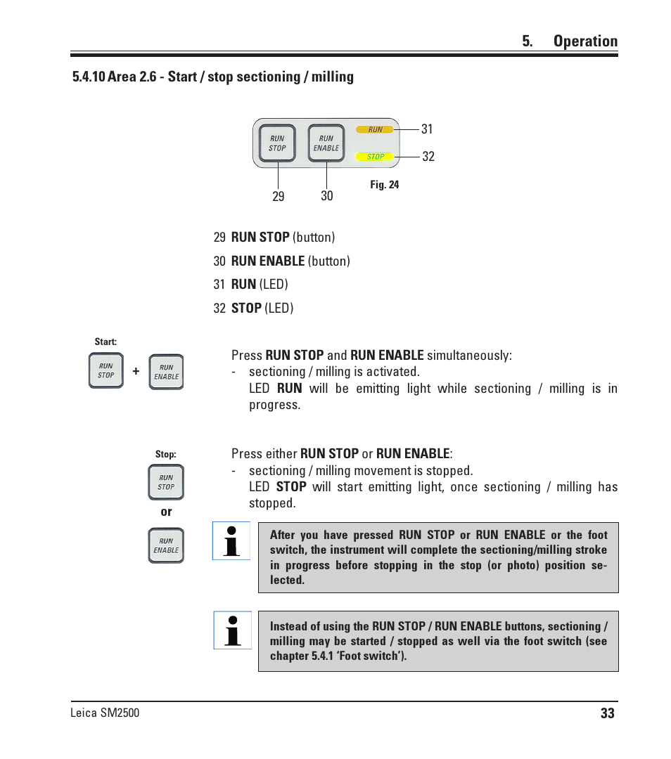 10 area 2.6 - start / stop sectioning / milling, Operation | Leica Biosystems SM2500 User Manual | Page 33 / 76