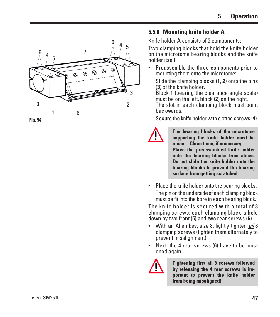 8 mounting knife holder a, Mounting knife holder a, Operation | Leica Biosystems SM2500 User Manual | Page 47 / 76